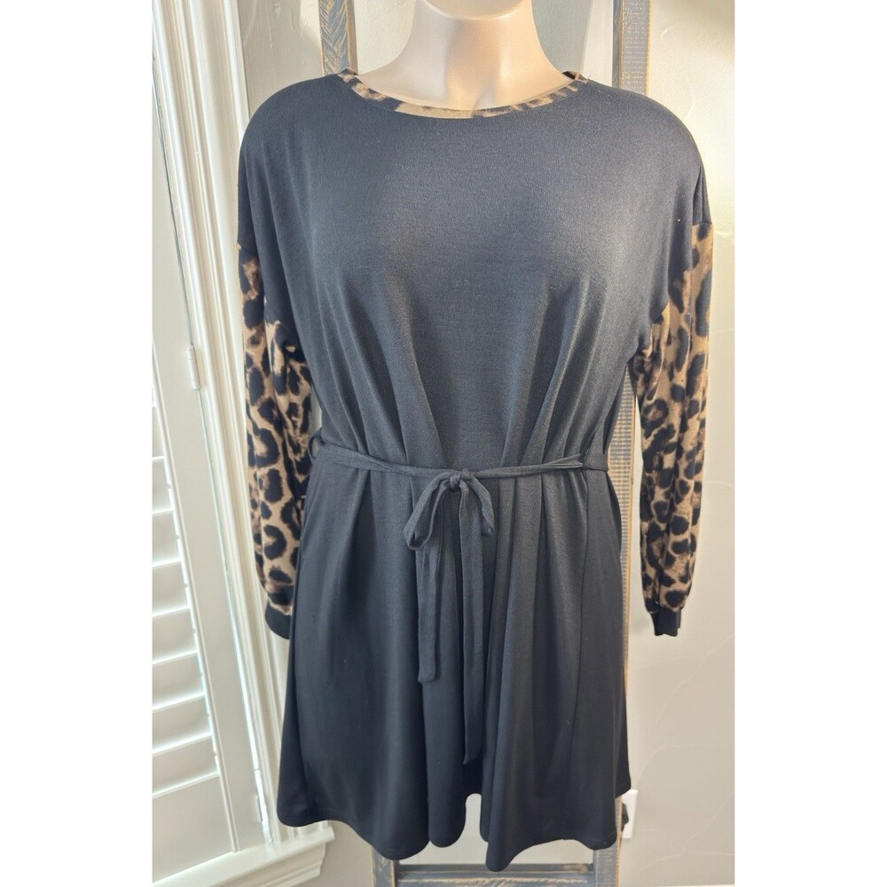 Southern Stitch Women's Sweater Black Dress Leopard Print Long Sleeves PLUS XXL